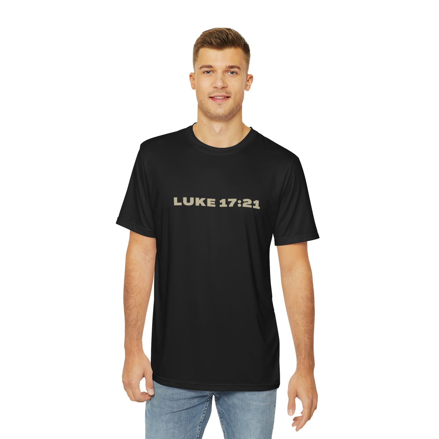 Premium Front & Back Men's Polyester Tee - Luke 17:21 + Kingdom Is Yours