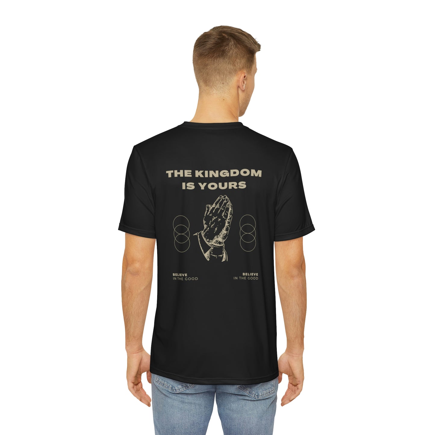 Premium Front & Back Men's Polyester Tee - Luke 17:21 + Kingdom Is Yours